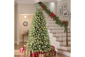 SHareconn 7ft Prelit Premium Artificial Classic Spruce Christmas Tree, 300 Warm White & Color LED Changing Lights, 1020 Branc