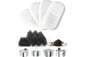 EFFLOTOYZ Cat Water Fountain Filter Replacement: 4 Carbon Filters & 4 Foam Sponges Kitty Spout Pump Filters for 108Oz/3.2L & 67Oz/2L Stainless Steel Pet Water Dispenser Cat/Dog