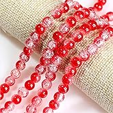 CrzBeadss 265pcs Crackle Glass Beads, 6mm Crystal Glass Beads for Jewelry Making, Round Spacer Beads, Crafts Crystal Beads Bulk Loose Beads for DIY Craft Earring Necklace Bracelet Jewelry Red