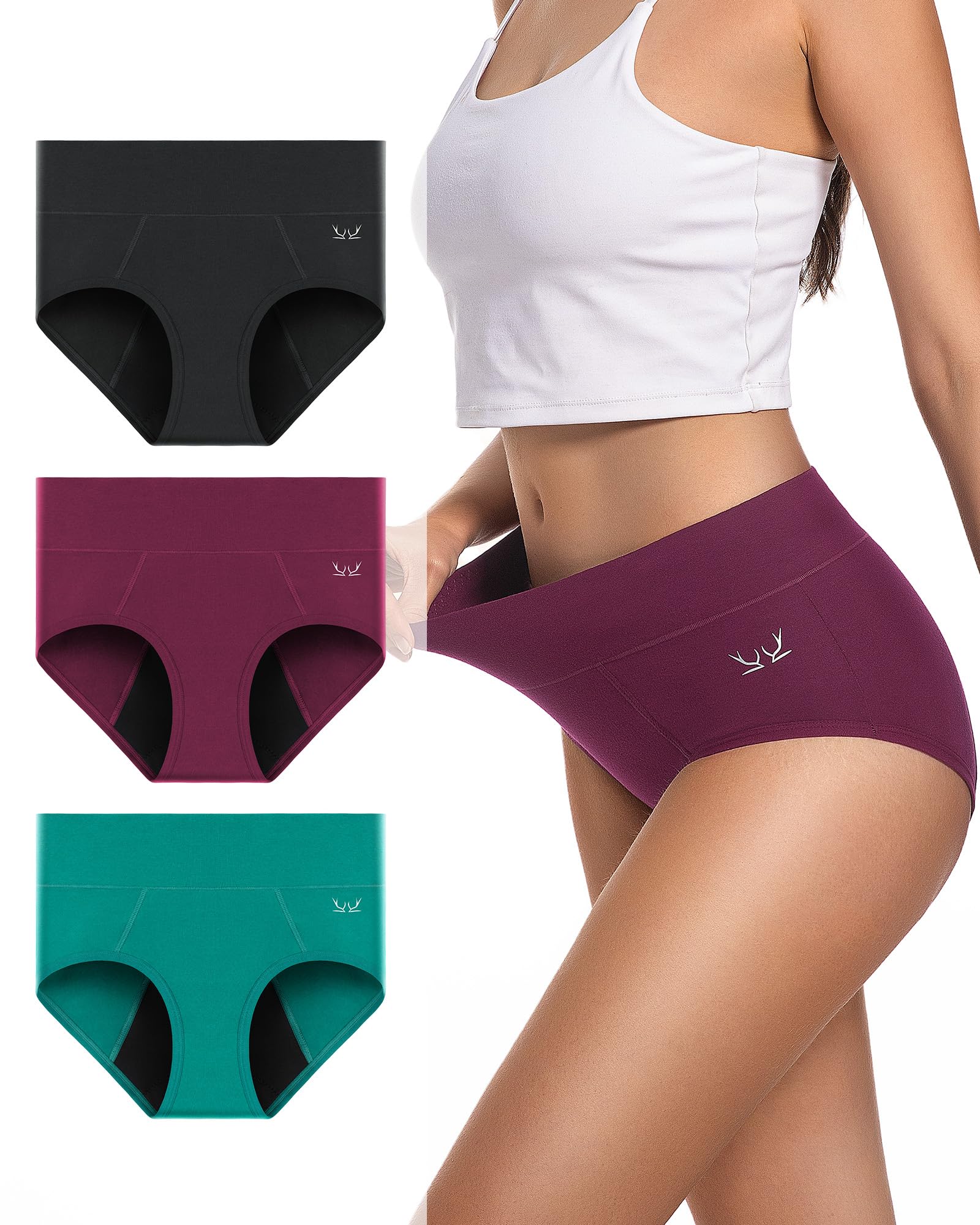 Photo 1 of RUIXUE Period Underwear For Women Heavy Flow, Leakproof Panties High Waisted Cotton Postpartum Teens Hipster Briefs 3 Pack