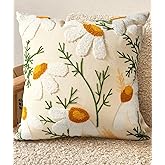 Kokaaee Embroidered Throw Pillow Cover - 18x18 Decorative Pillow Cover with Zipper Aesthetic Cute Design Boho Spring Summer Cozy Throw Pillowcase for Living Room Couch Sofa Bed, White Daisy