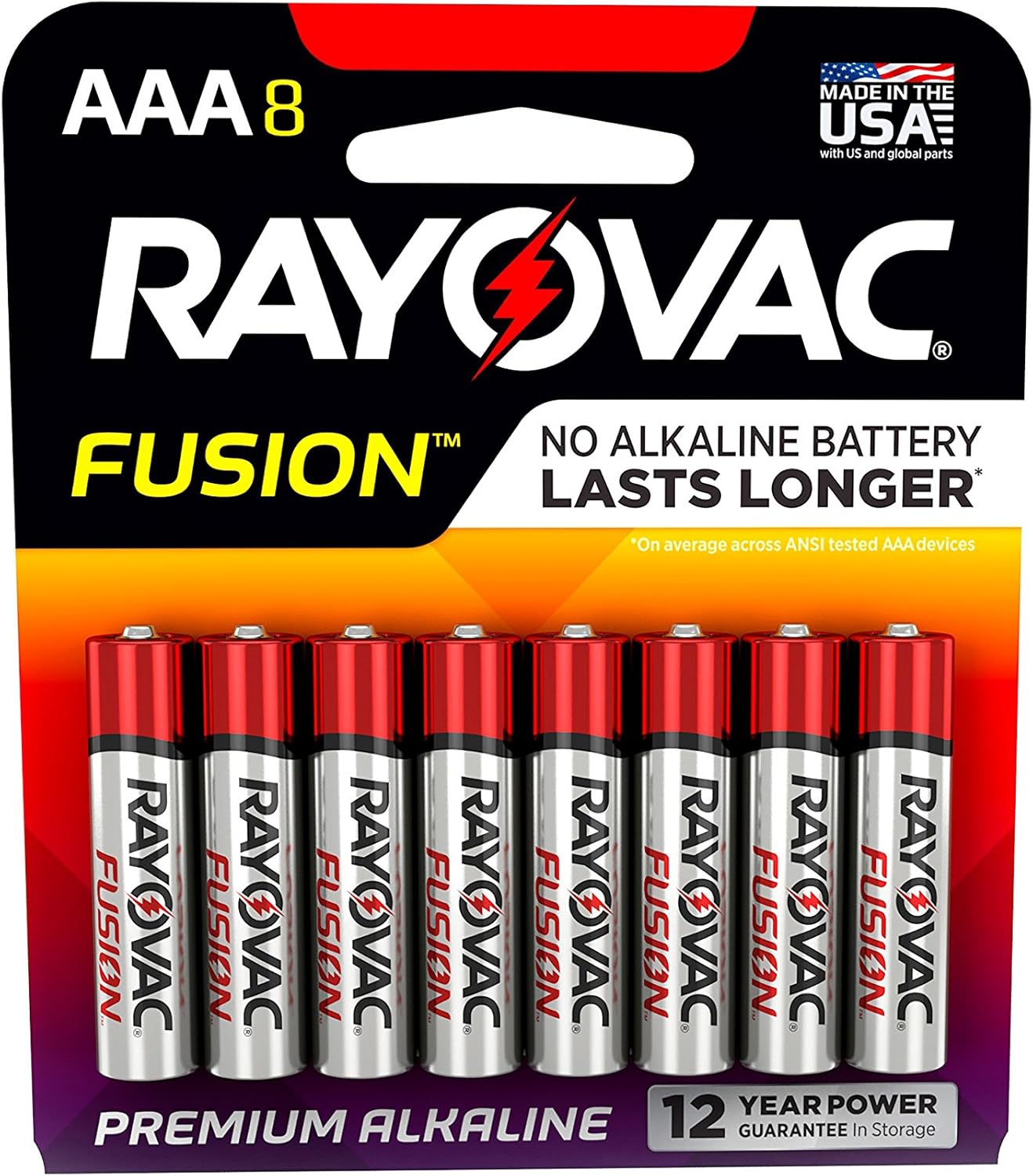 Rayovac Fusion AAA Batteries, Premium Alkaline Triple A Batteries, 8 Count