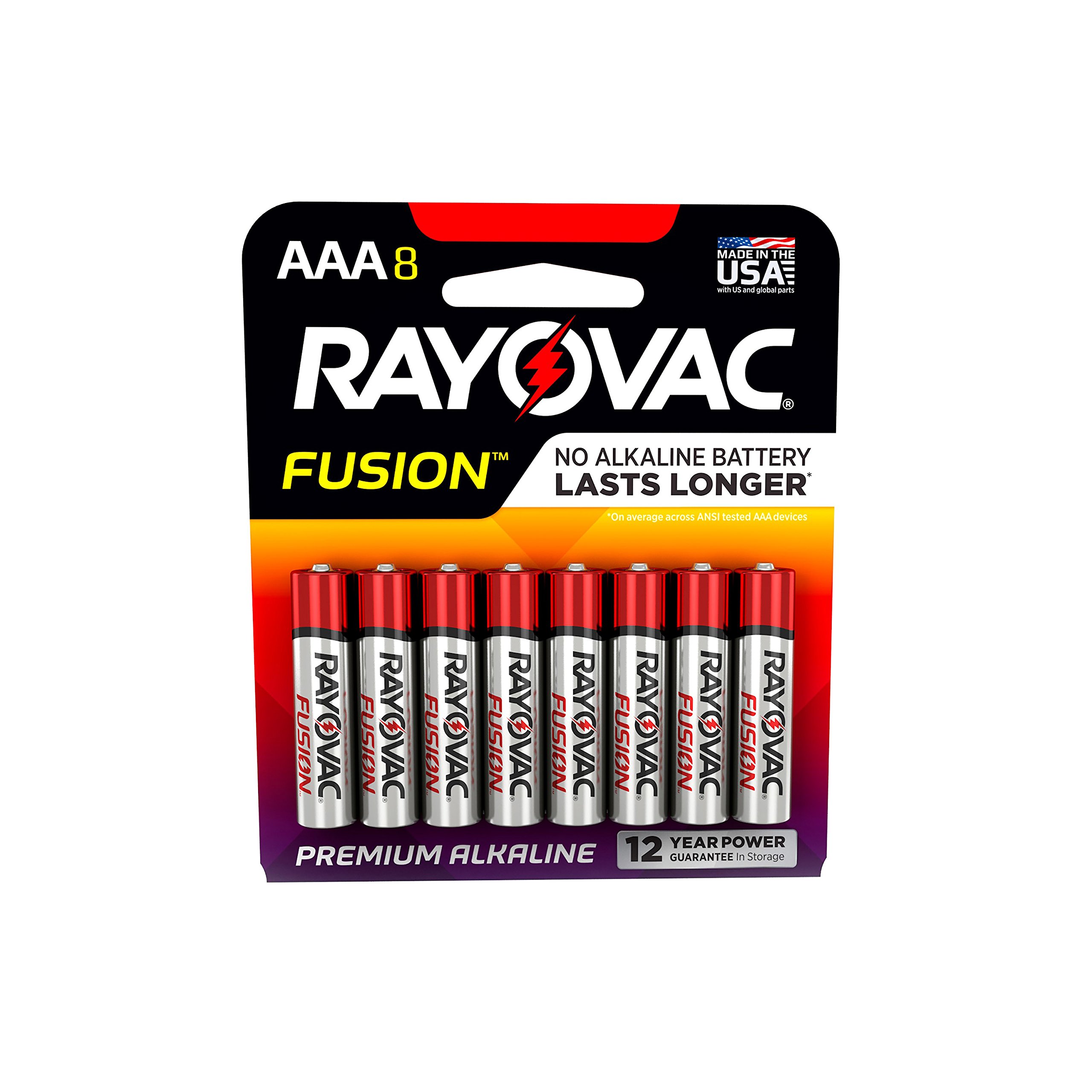 Premium Alkaline Batteries RAYOVAC AAA 8 Pack Fusion 824 8TFUSK Long