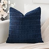 OTOSTAR Corduroy Decorative Throw Pillow Covers 22x22 Inch Super Soft Boho Striped Square Pillow Covers Case Modern Cushion Covers for Sofa Couch Bedroom Car Decor Navy Blue