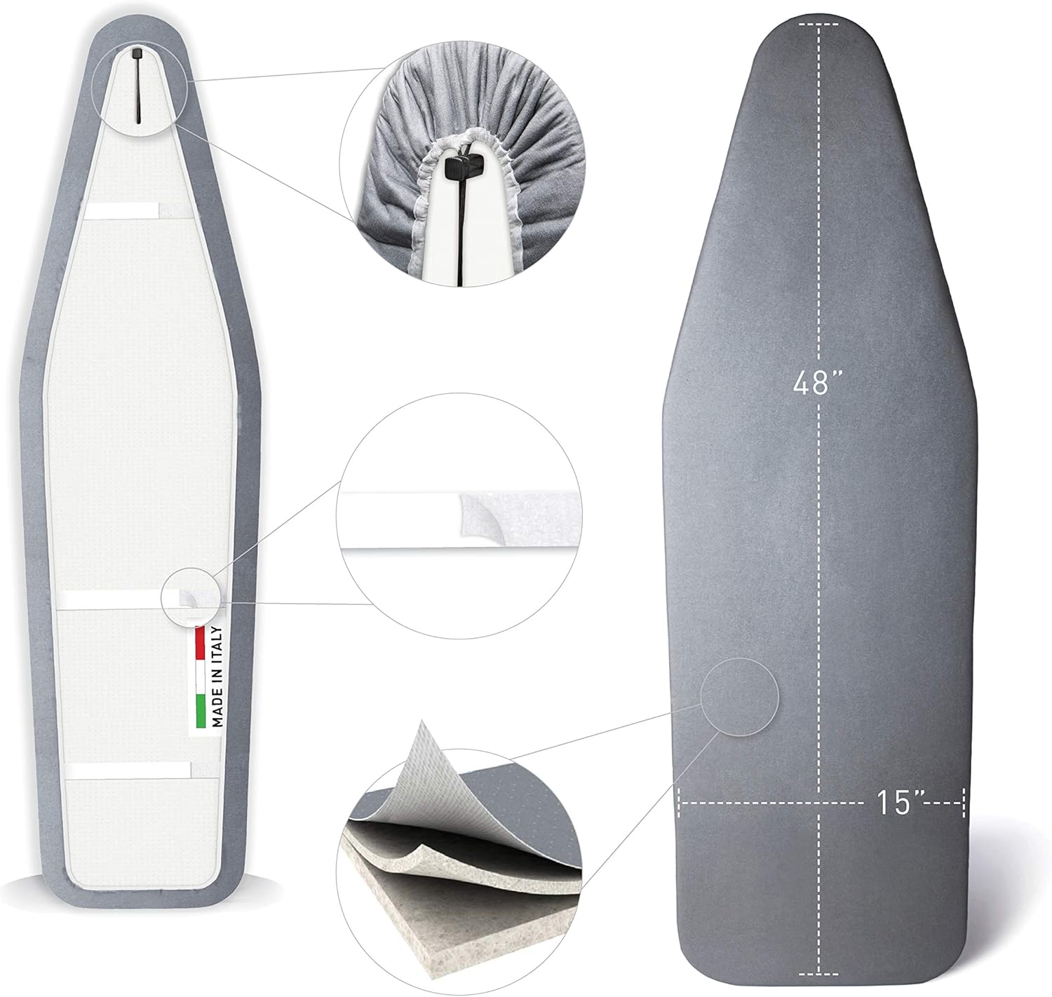 TIVIT Ironing Board Cover 15 x 48 Pro Grip Pad Covers w/3 Fastener