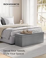 SONGMICS Mazie Storage Ottoman Bench 110 cm Light Grey Folding Foot Rest 131 L view 2