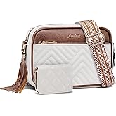 Crossbody Bags for Women Shoulder Handbags: Quilted Wallet Set Vegan Leather Purses with Tassel Adjustable Guitar Wide Strap