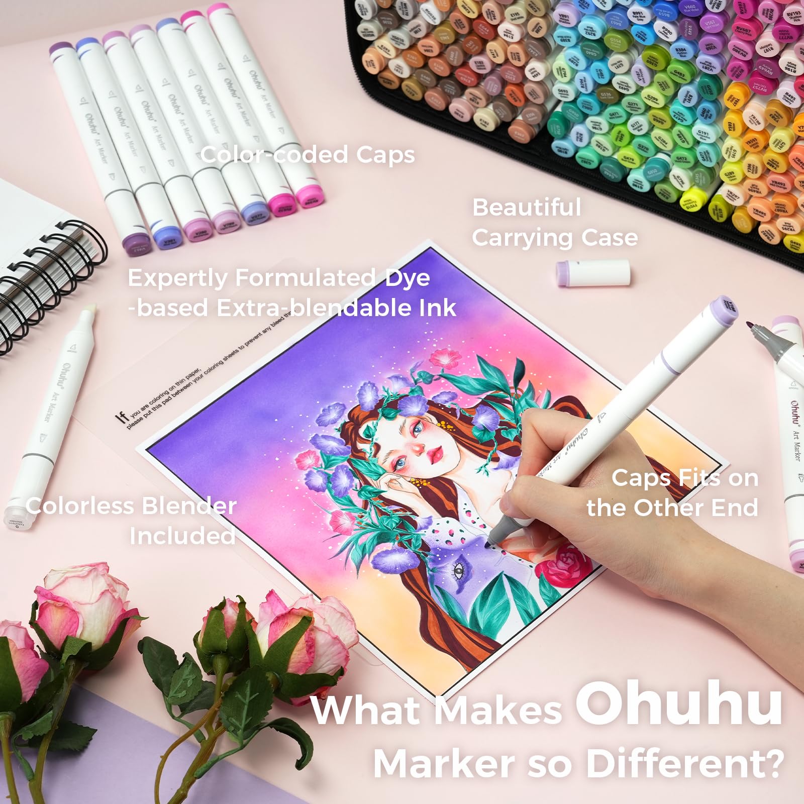 Ohuhu Alcohol Markers 320 Colors - Chisel & Fine Double Tipped Art Markers for Artists Adults Coloring Drawing Sketching Illustration - Alcohol-based Refillable Ink