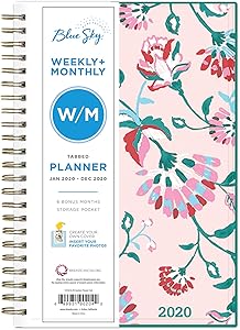 Blue Sky 2020 Weekly & Monthly Planner, Flexible Cover, Twin-Wire Binding, 5" x 8", Garden Flower