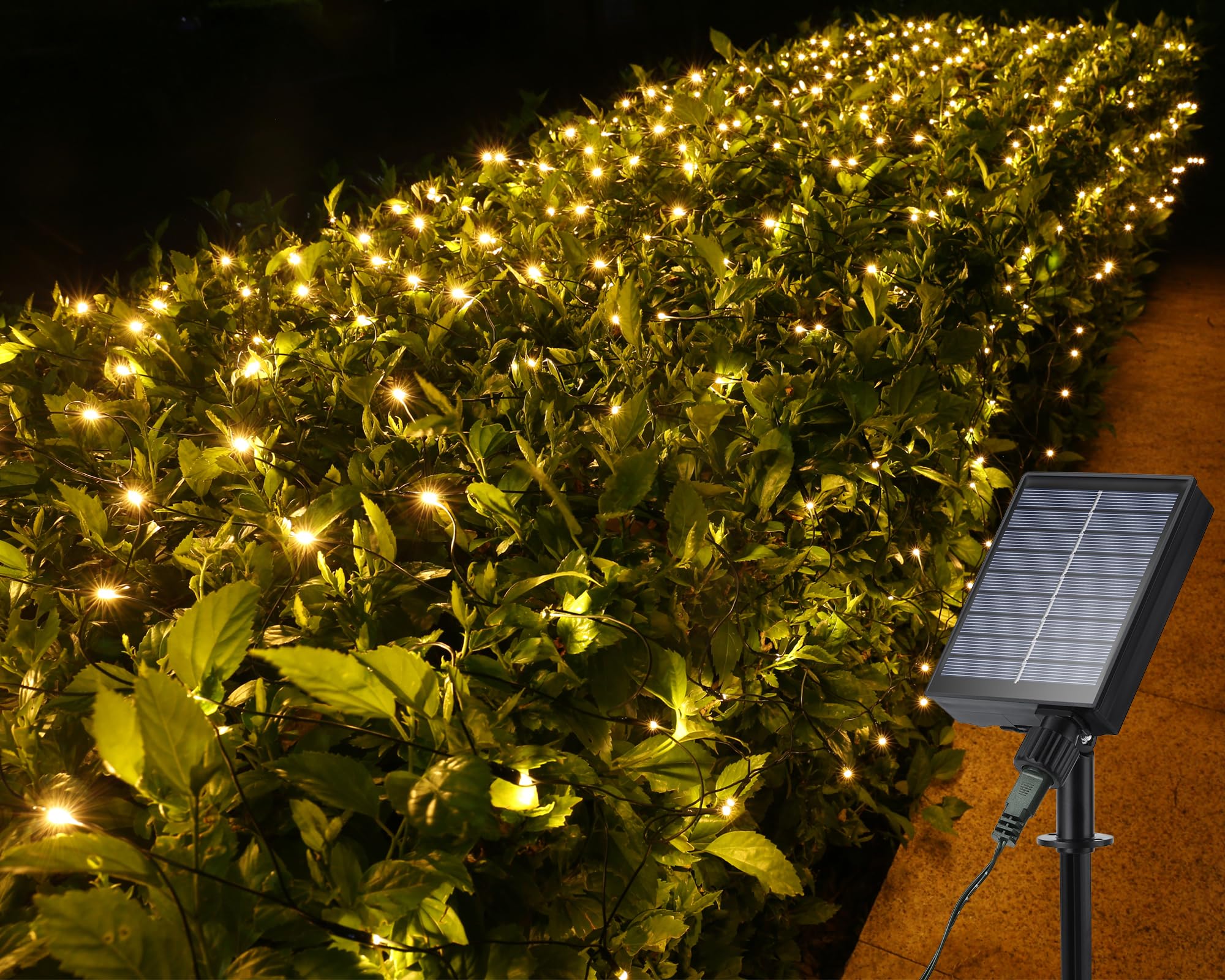 Photo 1 of iBaycon 4ft × 6ft Solar Net Mesh Lights, Solar Powered Christmas Net Light Outdoor Waterproof, 8 Modes Bush Netting Lights for Xmas Trees, Party, Garden, Outdoor Decorations (Warm White, 1PACK)