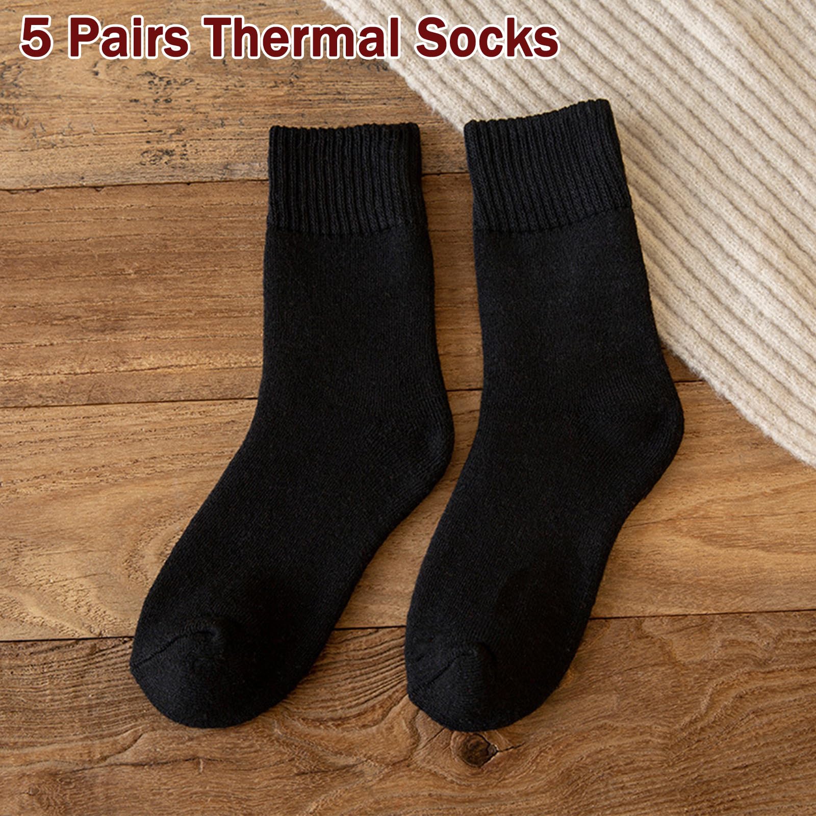 MOSOTECH Thermosocken Herren, 5 Paar Dicke Warme Socken Herren, Atmungsaktiv Schwarz Socken Wintersocken Wollsocken Wandersocken, EU Größe 39-45 5