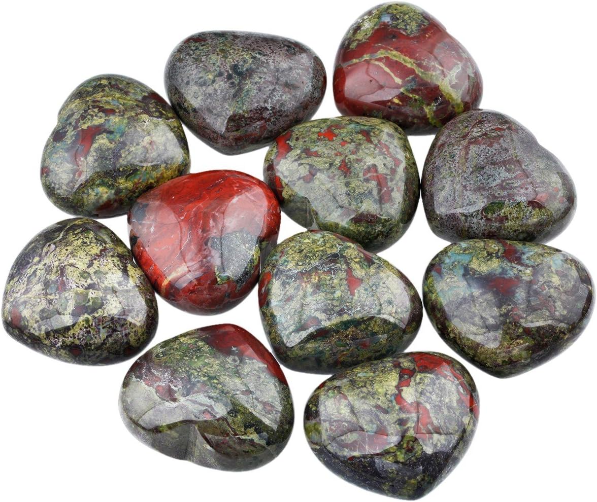 Shanxing Natural Dragon Blood Jasper Crystal Puff Heart Worry Healing Stone Palm Chakra Reiki 1.7" - Image 5