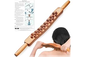 Cozlow - Guasha Wood Stick Massage Tool - Premium Wooden Massager w/ 25 Massage Beads for Body Sculpting, Fascia Release & Ly