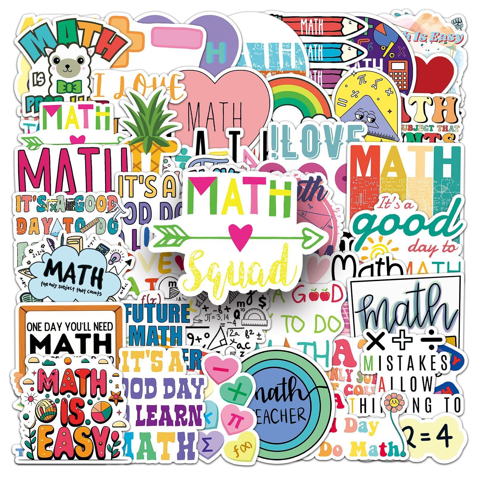 50PCS Math Stickers for Computer,Car,Phone,Scrapbook,Helmet,Water Bottle,Laptop,Skateboard, Luggage,Waterproof Mathematics Vinyl Stickers,Adults Girls Children Gift,Cartoon Aesthetic Graffiti Decals