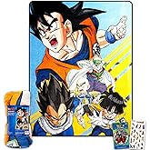 Dragon Ball Fleece Blanket - Cozy Anime Blanket Featuring Goku, Vegeta, More Plus Stickers for Kids, Adults, Teens | Soft Dragon Ball Z Throw 45"x60"