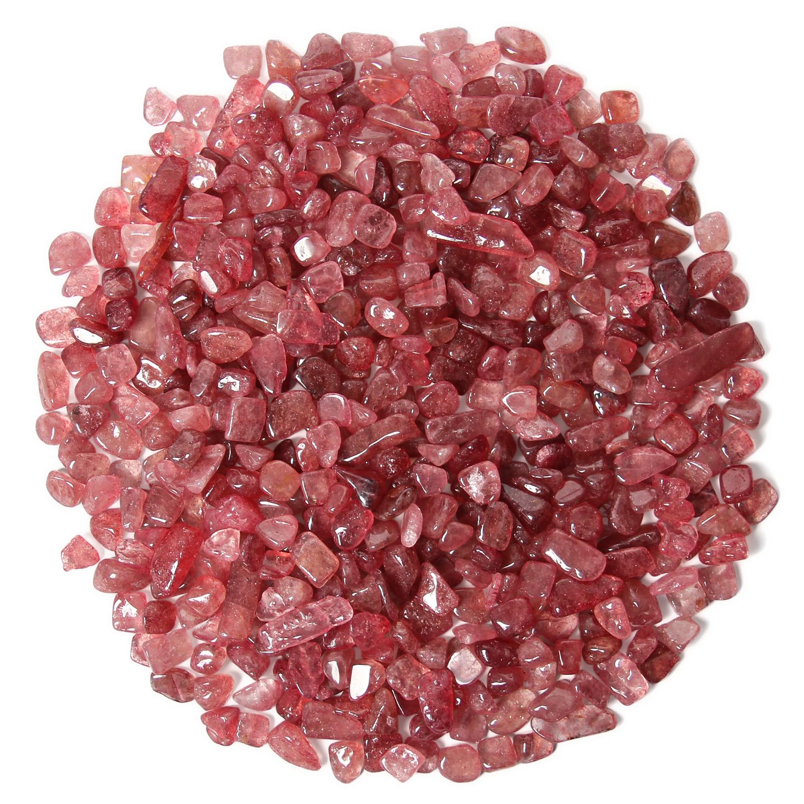 1.1 lb Natural Crushed Red Strawberry Quartz Crystal Tumbled Chips – Polished Mineral Pieces for Decorative Bowls, Crafts, DIY Projects & Home Display