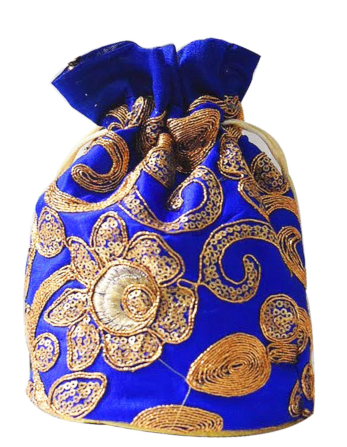 aya fashion designer royal ethnic clutch silk potli batwa wallet bag with beads work |suitable for women |hand embrodired and golden lace work |rajasthani