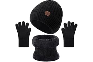 TAVALEU Kids Winter Hat Gloves Scarf Set - 3 Pcs Boys Girls Winter Beanie Sets 8-15 Years Warm Beanie Fleece Lined Knitted Hats