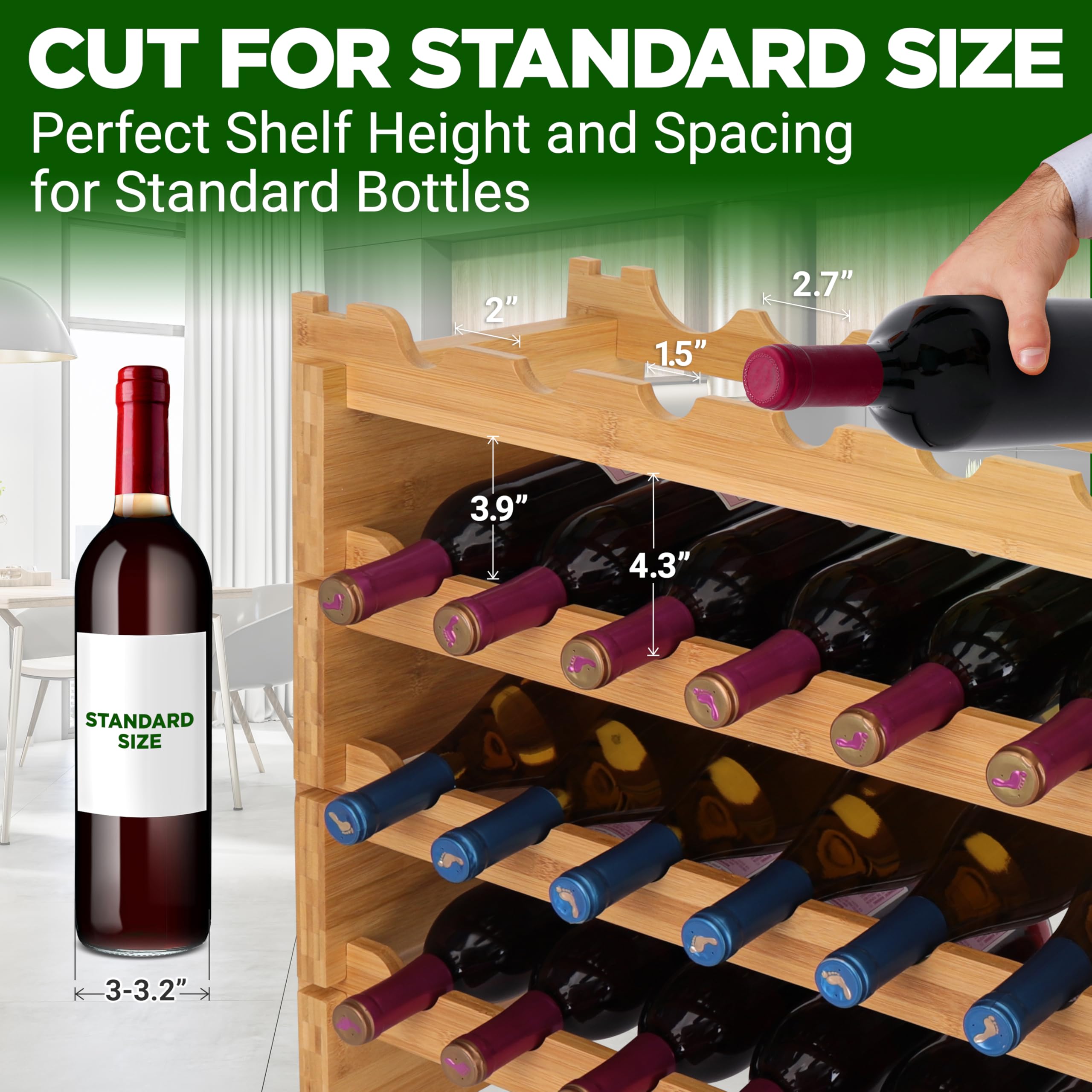 Mua NutriChef 36 Bottle Wine Rack Stackable Bamboo Freestanding, 4-Tier ...