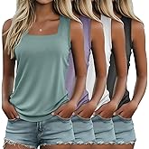 Riyiper 4 Pack Summer Women's Tank Tops Multipack Sleeveless Shirts Loose Fit Square Neck Tanks
