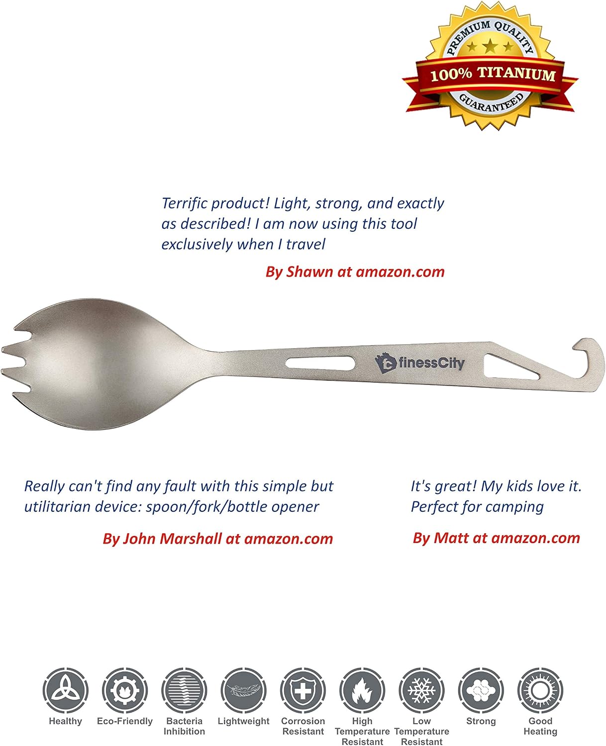 Titanium Spork (Spoon Fork) With Bottle Opener Extra Strong Ultra Lightweight, Healthy & Eco-Friendly Spoon - Image 5