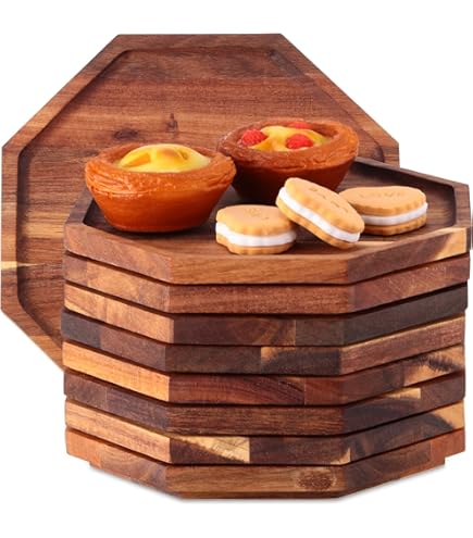 Et Of 3 Elegant Acacia Wood Erving Tray Octagonal Wooden Platter
