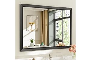 Briivue 40x30 Inch Black Bathroom Mirror for Wall, Thick Metal Framed Rectangle Mirrors for Over Sink, Bedroom, Living Room, Entryway, Anti-Rust, HD Tempered Glass