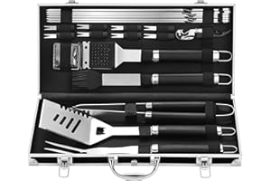 Grilljoy BBQ Accessories Grill Tools Set - 22PCS Stainless Steel Barbecue Grill Accessories for Outdoor Grill with Black Aluminum Case - Christmas Grilling Gifts for Men & Dad -Grill Tools Kit