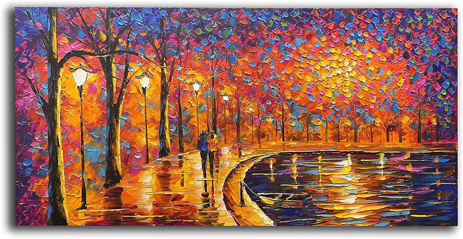 Paintings - Tyed Art- Contemporary Art Landscape impressionist Oil Painting On Canvas Abstract Textured Tree artwork Painting Home Office Decorations Canvas Wall Art Painting Ready to hang 24x48inch