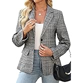 Lei sure Womens Houndstooth Plaid 2 Button Blazer Jacket Notch Lapel Business Casual Long Sleeve Office Blazer