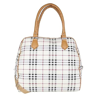 PEKIAN Womens PU Checkered Admirable Duffle Bag (White)