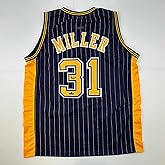 Facsimile Autographed Reggie Miller Indiana Blue Pinstripe Reprint Laser Auto Basketball Jersey Size Men's XL