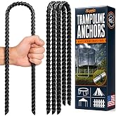 Happin&reg; 12 Inch Trampoline Anchors, Ground Stakes, Trampoline Accessories | Heavy Duty High Wind Galvanized Steel Ground Anchors for Trampolines, Tents, Canopies, Fences Rust-Free Grip (4 Pack, Black)
