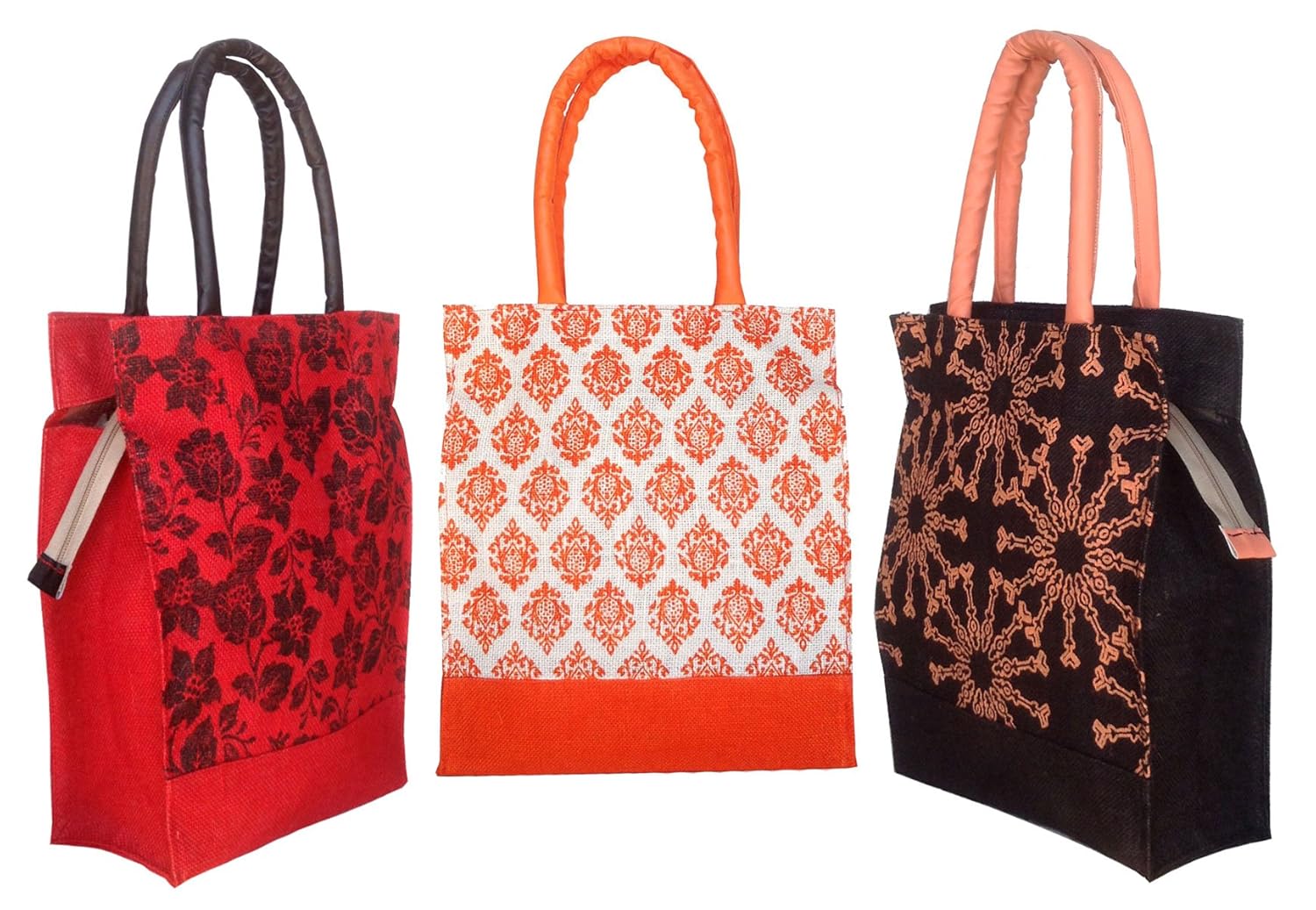 foonty daily use women jute lunch bags(combo of 3, multicolour,5023)