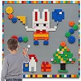 MIMAX Customize Building Block Wall, 470+ PCS Activity Wall Mount Toys Bricks with Self Adhesive Baseplate 8PCS (20"x10") for All Major Brands, Art Build On Table Wall, Gray