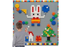 MIMAX Customize Building Block Wall, 470+ PCS Activity Wall Mount Toys Bricks with Self Adhesive Baseplate 8PCS (20"x10") for All Major Brands, Art Build On Table Wall, Gray