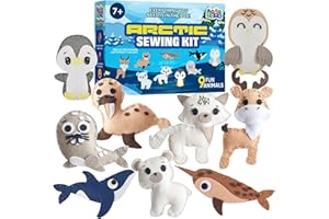 MOMOTOYS Arctic Animals Beginner Sewing Kit for Kids Ages 7+ – Includes 9 Kids Sewing Projects with Tools & Art Supplies – DIY Felt Crafts for Girls & Boys – Gifts for 7, 8, 9, 10, 11, 12 Year Old