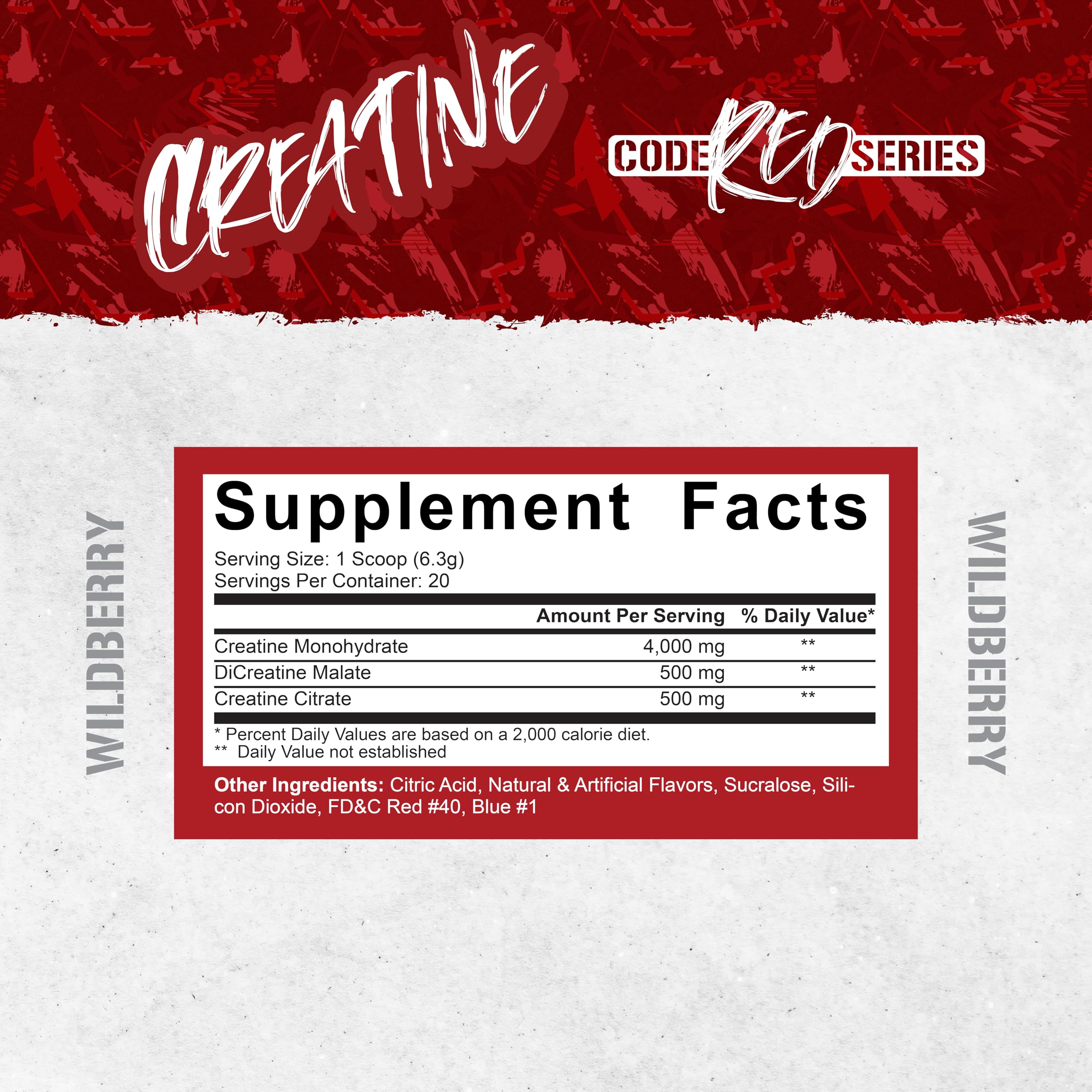 5% Nutrition Code Red Micronized Creatine | Monohydrate Powder Blend | Flavored Creatine for Power, Strength Endurance, Cellular Energy & Cognitive Health (Wild Berry)