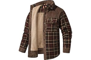 Mr.Stream Men's Cotton Plaid Fleece Lined Work Snap Casual Sherpa Flannel Shirt Jackets