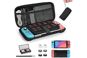 YK YOUNIK Younik Switch Case for Switch 2017, Portable Switch Carrying Case, 14 in 1 Accessories Kit with Switch Case, Cover, Screeen Protector, Thumb Grip Cap, Game Card Case and Strap (Black, Button Pattern)