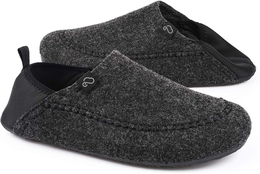 EverFoams Men’s Comfy Faux Wool Felt Slipper with Removable Sole and