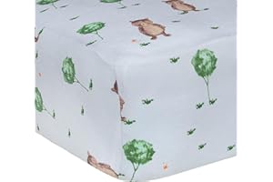Burt's Bees Baby Print Fitted Crib Sheet Organic Cotton BEESNUG - Storybook Bear Prints, Fits Unisex Standard Bed and Toddler Mattress, Infant Essentials, 52 x 28 Inch 1-Pack