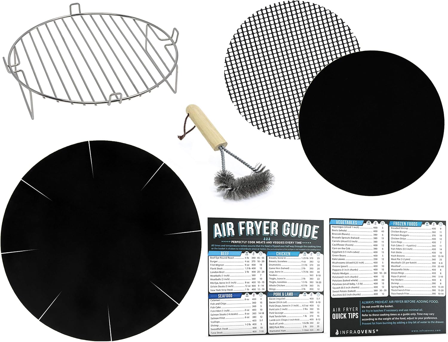 Air Fryer Rack Accessories Compatible with Ninja, Bella, BCP and More – Set of 7 with Heat Resistant Mat for Airfryer and Magnetic Cheat Sheets