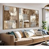 Large Abstract Framed Wall Art - Natural Float Framed Canvas Pictures Wall Art Prints for Living Room Decor Rustic Artwork Brown for Bedroom Kitchen Home Office Decoration 48" X 24" Set of 3