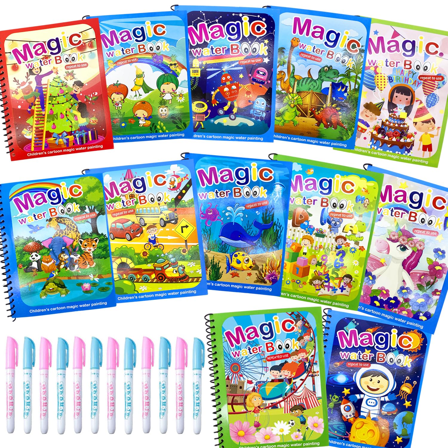 Photo 1 of Dduolammng 12 Pack Water Coloring Books, Reusable Water Painting Book for Toddlers, Educational Learning Kits Gifts