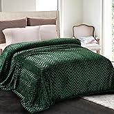 Whale Flotilla Flannel Fleece Queen Size Bed Blanket, Lightweight Breathable Soft Bedspread Plush Fluffy Coverlet Chevron Design Decorative Blanket for All Season, 90x90 Inch, Emerald Green