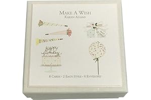 Karen Adams"Make A Wish Birthday Gift Enclosure Box of 8 Assorted Cards with Envelopes