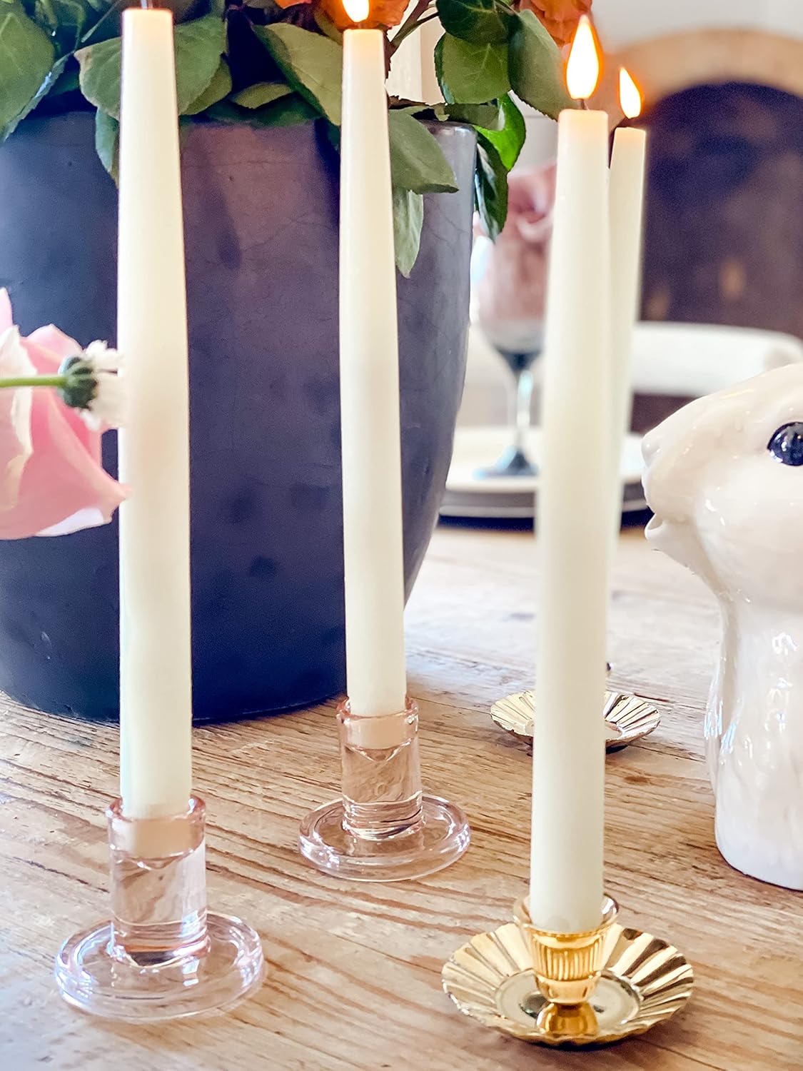 Pink Candle Holder Set - 2.5 Inch Glass Taper Candleholder, Light Blush Pink, Holds Standard Size Tapered Candlesticks, Wedding Centerpiece or Mother's Day Table Decor - Pack of 4: Kitchen & Dining