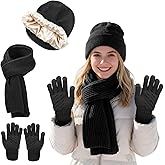 Satin Silk Lined Reduce Frizz Beanie Scarf Gloves for Women - Hair Protection, Winter Warm Accessories Gifts for Her Wife