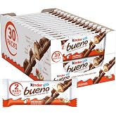 Kinder Bueno Milk Chocolate Bars, Crispy Wafer Hazelnut Cream Snacks, 30 Ct | Sweet treat snacks for adults, milk chocolate candy bars with crispy wafer and hazelnut cream, snack packs for sharing